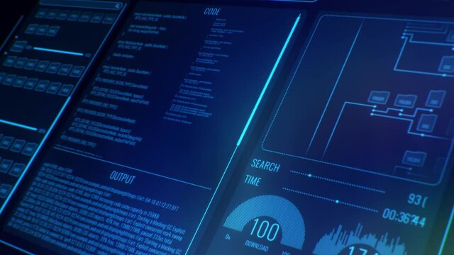 Perspective blue futuristic user interface with HUD and infographic elements. Ultra detailed abstract digital background. Charts and graphs, text area. Presentation template. Data visualization.