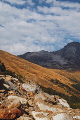 hill view. grassy mountainside. rise in height