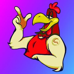 cartoon rooster standing confidently with a smile and thumbs up