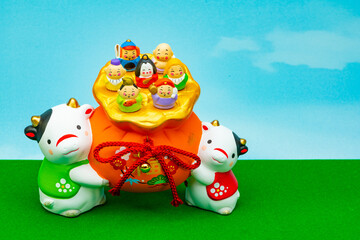 2021年干支の牛（丑、うし）年賀状素材