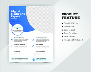 Modern Sky Blue White Digital Marketing Corporate Flyer Template, Poster layout