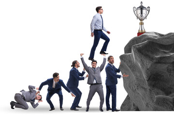 Career progression concept with businessman climbing stairs