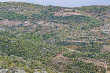 Fototapeta na wymiar Travelling. Turkish rural landscape. View from hills