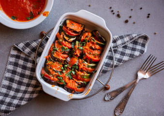Cooked vegetable ratatouille, traditional french vegetable dish