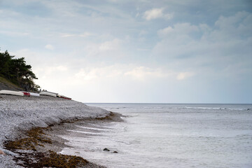 Storm clouds over coastal landscape, Sweden