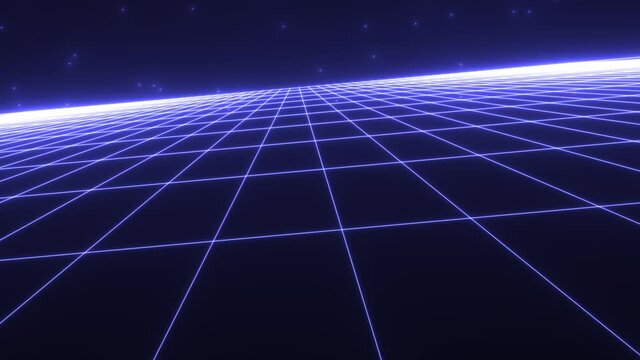 Flying Sideways Over Neon Tech 80s Retro Scifi Space Grid