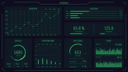 Futuristic user interface with HUD and infographic elements. Looped motion virtual technology background. Intelligent head-up display dashboard for business, games, motion design, web and app. - Powered by Adobe
