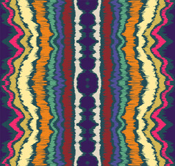 Ikat border. Geometric folk ornament. Ink on clothes. Tribal vector texture. Seamless striped pattern in Aztec style. Ethnic embroidery. Indian, Scandinavian, Gypsy, Mexican, African rug.