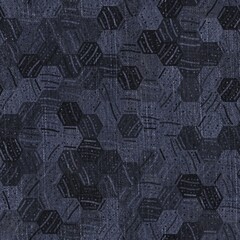 Fototapeta premium Seamless patterned denim jean geo for repeat print. High quality illustration. Grungy trendy street wear design. Real detailed denim texture with geometric pattern overlay. Navy blue deep dark colors.