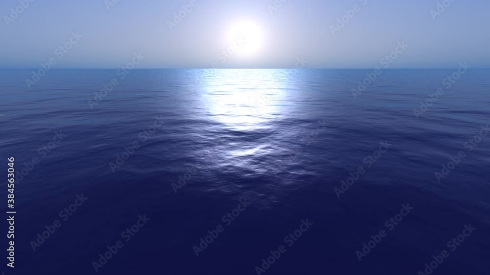Poster smooth calm relaxing open ocean surface with sun reflecting off the foam