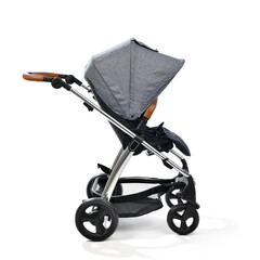 Baby stroller side view isolated on white background    
