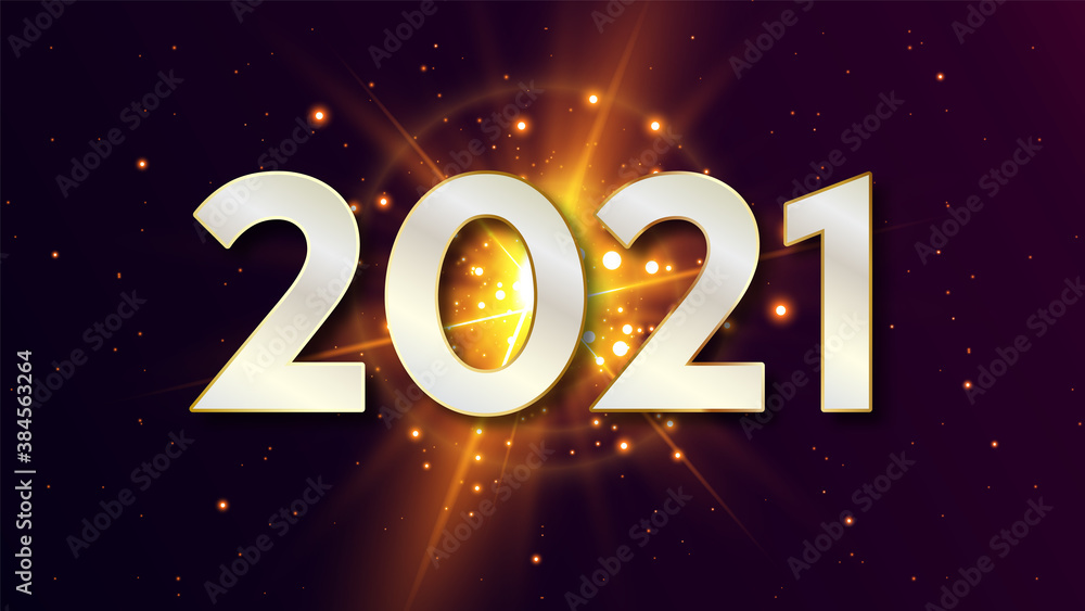 Wall mural happy new year 2021. text on bright background.