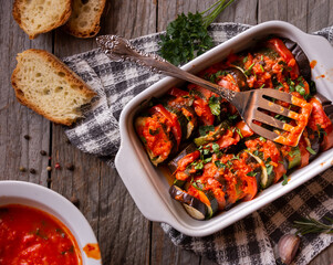Cooked vegetable ratatouille, traditional french vegetable dish