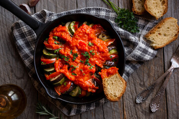 Cooked vegetable ratatouille, traditional french vegetable dish