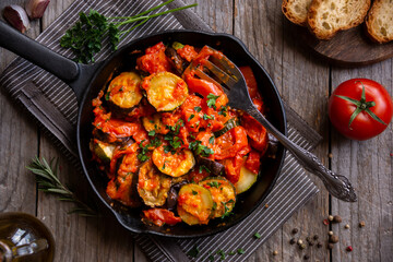 Cooked vegetable ratatouille, traditional french vegetable dish