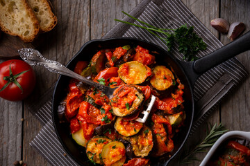 Cooked vegetable ratatouille, traditional french vegetable dish