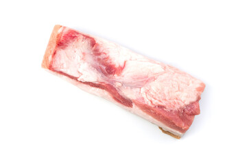 Grocery background, raw bacon meat isolated on a white background, top view. Trading platform. The concept of fresh, natural products.