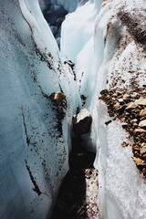ice cave view. melting glacier on top of a mountain