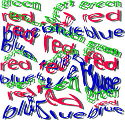 The words "red", "green" and "blue"