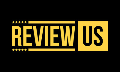 review us with 5 stars, golden vector icon isolated on black background