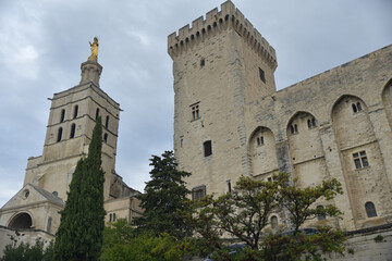 Fototapeta na wymiar Tour du palais des Papes et cathédrale d'Avignon, France