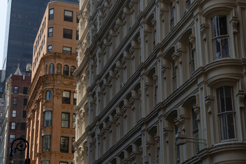 Row of Beautiful Old Skyscrapers in the Financial District of New York City