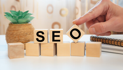 Wooden cubes with the abbreviation SEO