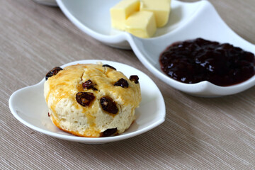 Raisin Scones with Jam and Butter