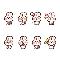 Lovely And Cute Little Rabbit Bunny Expression Doodle Sticker Set 1 Premium Vector