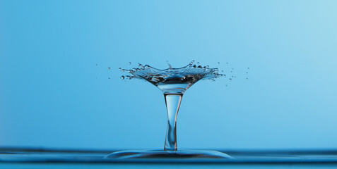 Water drop falling down. Abstract blue background.