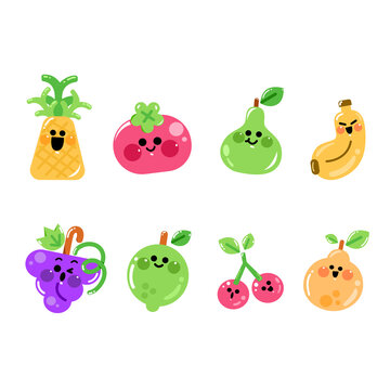 Cute Expressive Fruit Characters Doodle Illustration Premium Vector