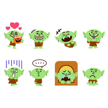 Adorable And Spooky Little Goblin Monster Character Doodle Premium Vector