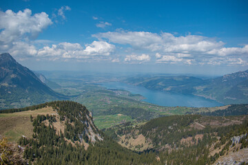 Beautiful swiss alps mountains. Alpine meadows.  