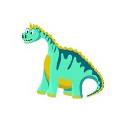 Cute green cartoon dinosaur, Dinosaur character for children's books and stories and various children's things, Vector character isolated on a white background.