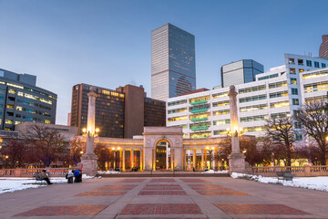 Denver, Colorado, USA downtown cityscape in Civic Center Park