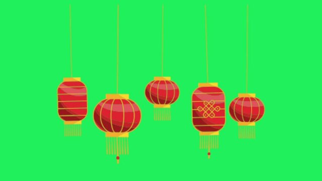 Animation lantern chinese style On green background.
