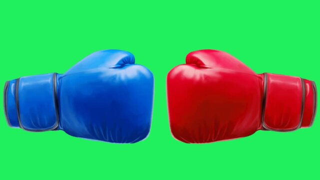 Animation Red and blue boxing gloves on black background.