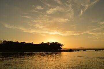 Fototapeta na wymiar Sunset over the Nicaraguan lakes outside of Léon in Central America