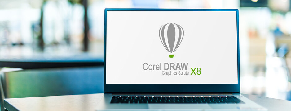 Laptop computer displaying logo of CorelDRAW