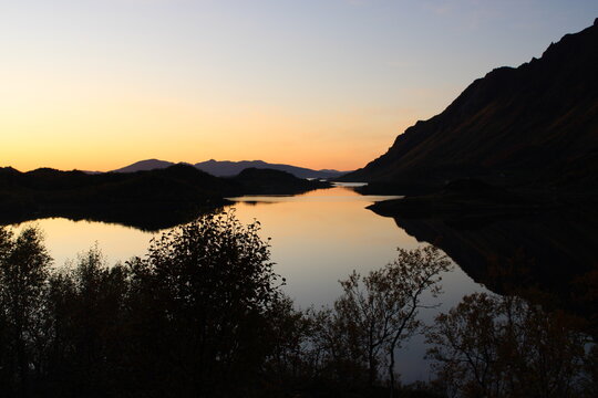 A beautiful and romantic sunset on Lofoten islands 