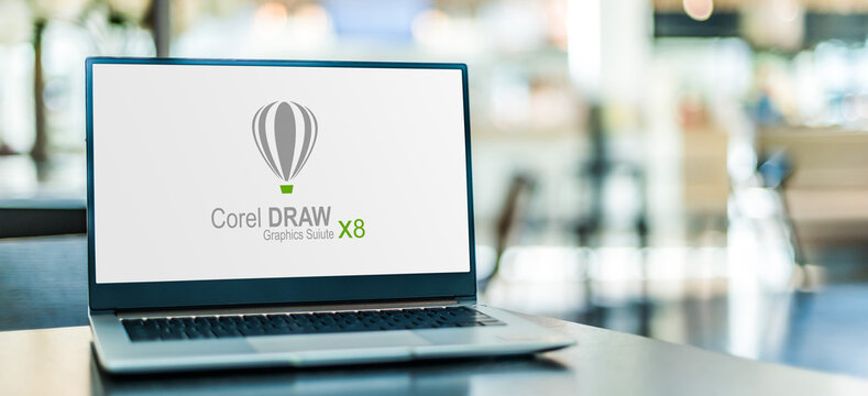 Laptop computer displaying logo of CorelDRAW