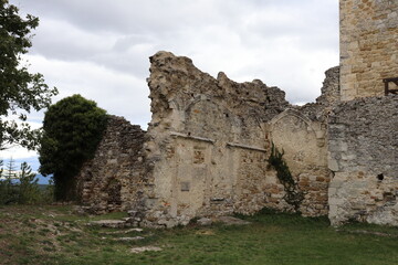 Fototapeta na wymiar The remains of the medieval castle of Rochefort en Valdaine, town of Rochefort en Valdaine, department of Drome, France