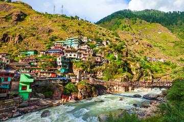 Naklejka premium Colorful local houses in Manikaran, India