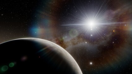 Fototapeta premium science fiction landscape abstract alien planets and space background 3d render