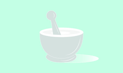 Pharmacy icon. Herbal pharmacy symbol. Linear illustration of mortar icon with bowl, ground spices, spice solution, condiments, spice bowl, ground spices.