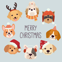 The banner collection of cute dog with chritsmas and winter accessory in flat vector style. illustation about chritsmas party for graphic,content , banner, sticker label and greeting card.

