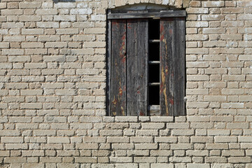 old window with red shutters background