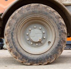 side view of a tyre of an excavator