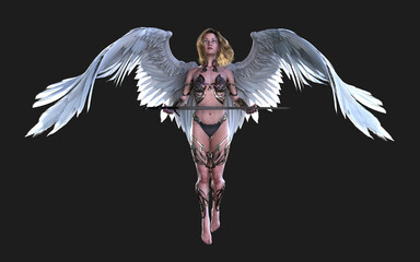 3d Illustration The Heaven Angel Wings, White Wing Plumage Isolated on Black Background with Clipping Path. 