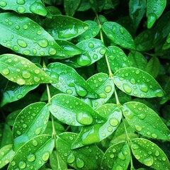 green leaves with water drops